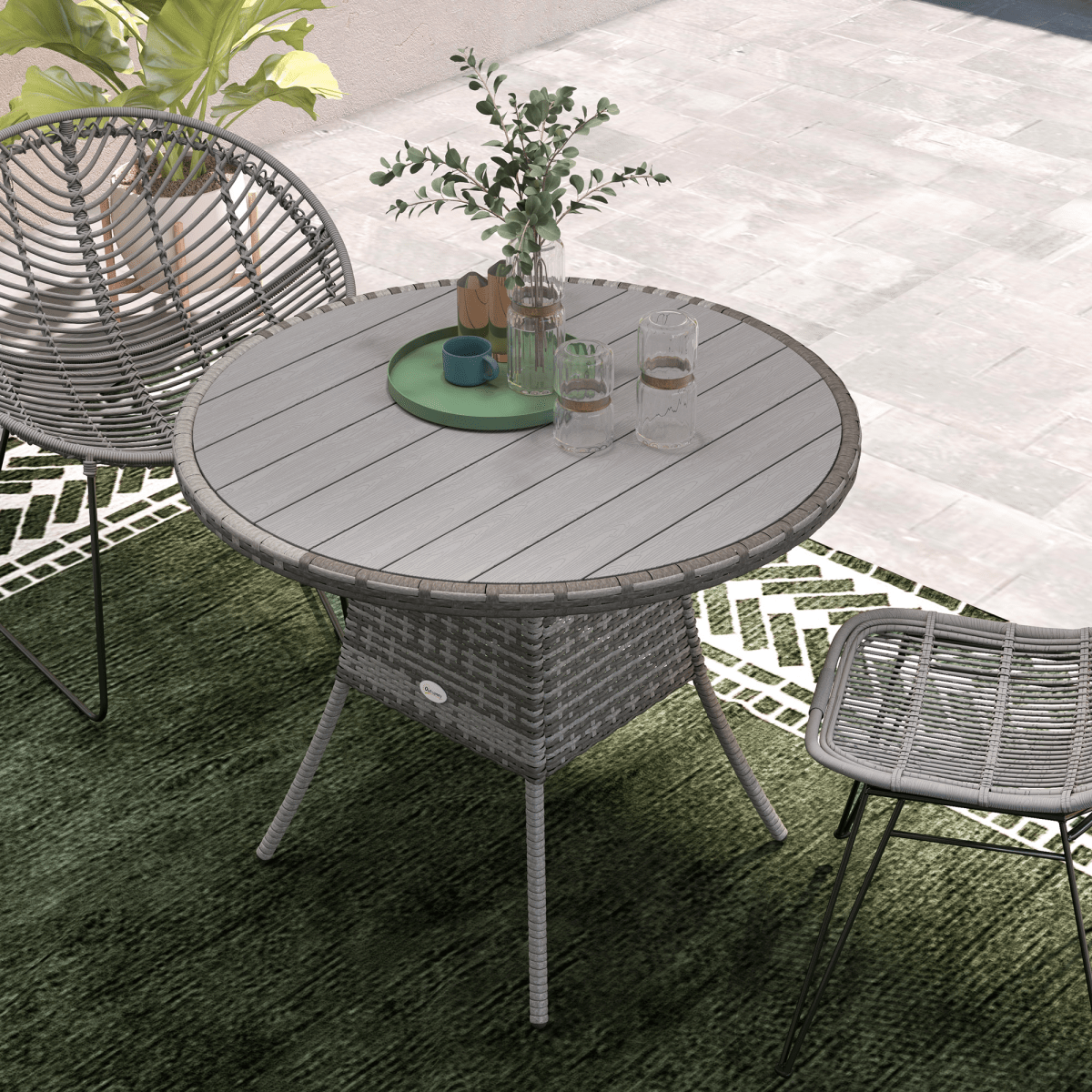 Outdoor PE Rattan Dining Table with Wood-Plastic Composite Top, Grey Outdoor PE Rattan Dining Table with Wood-Plastic Composite Top, Grey - Image 7
