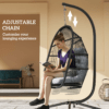 Rattan Hanging Egg Chair with Stand and Cushion, Dark Grey