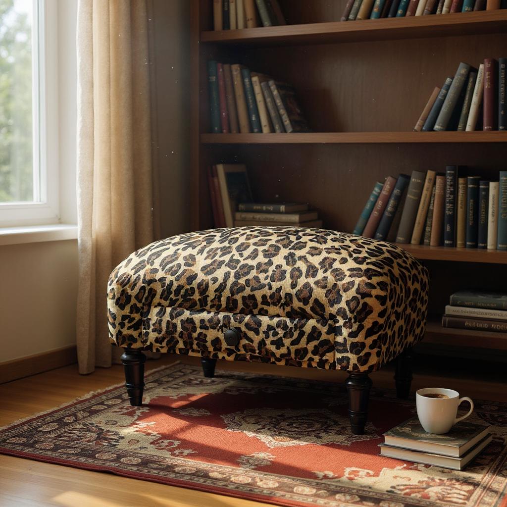LEOPARD FABRIC FOOTSTOOL WITH DRAWER LEOPARD FABRIC FOOTSTOOL WITH DRAWER