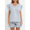Ladies V Neck Frill Peplum Sleeve Top & Shorts 2 Piece Set Ladies V Neck Frill Peplum Sleeve Top & Shorts 2 Piece Set - Image 2