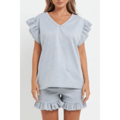 Alternative view of Ladies V Neck Frill Peplum Sleeve Top & Shorts 2 Piece Set