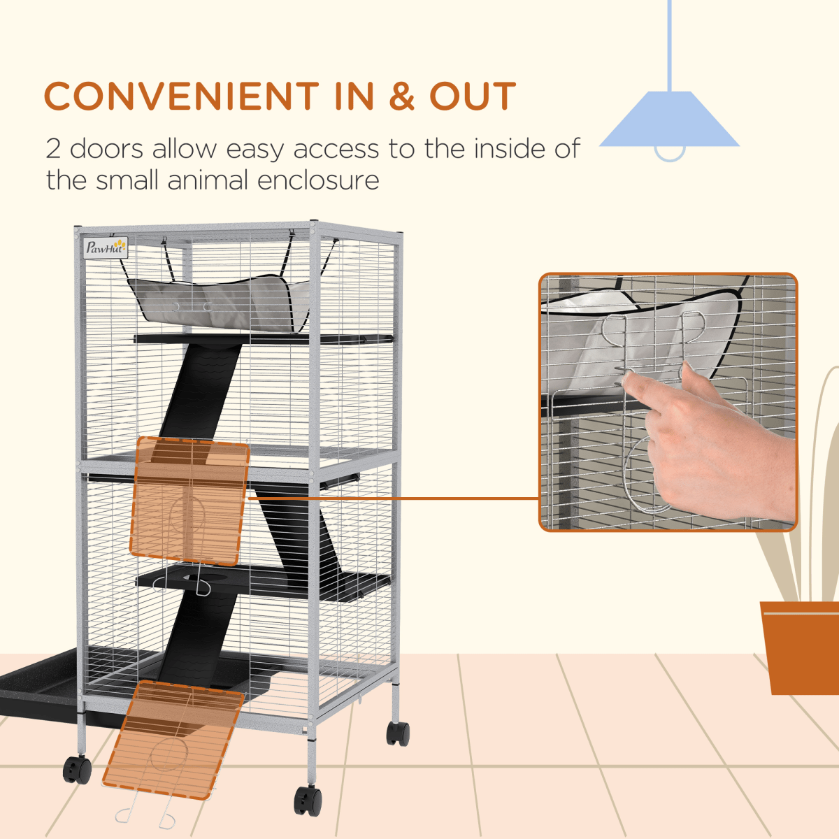 Rolling Small Animal Cage for Chinchillas and Ferrets with Ramp, Grey Rolling Small Animal Cage for Chinchillas and Ferrets with Ramp, Grey - Image 8