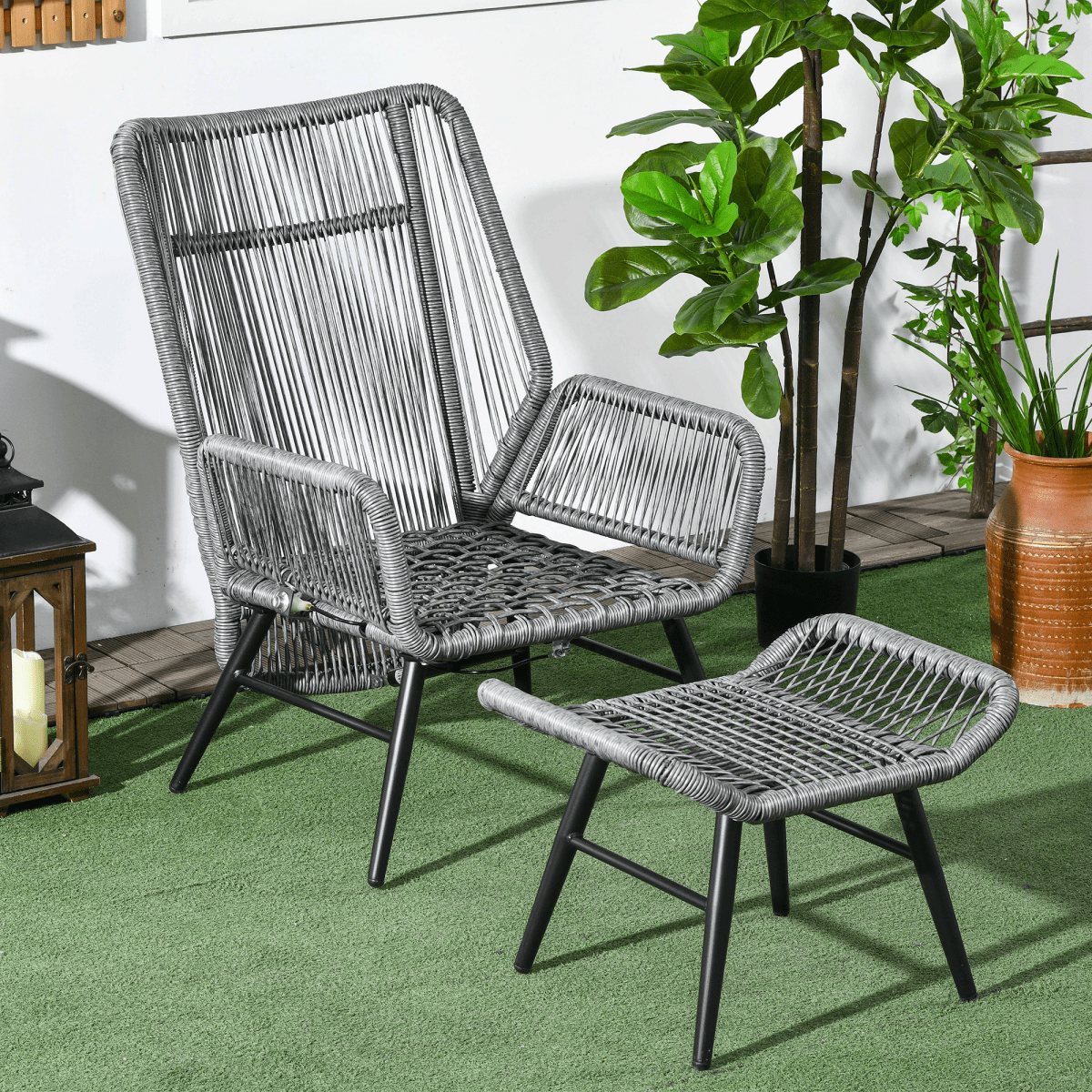 Rattan Garden Leisure Chair Set with Adjustable Backrest, Grey Rattan Garden Leisure Chair Set with Adjustable Backrest, Grey - Image 8