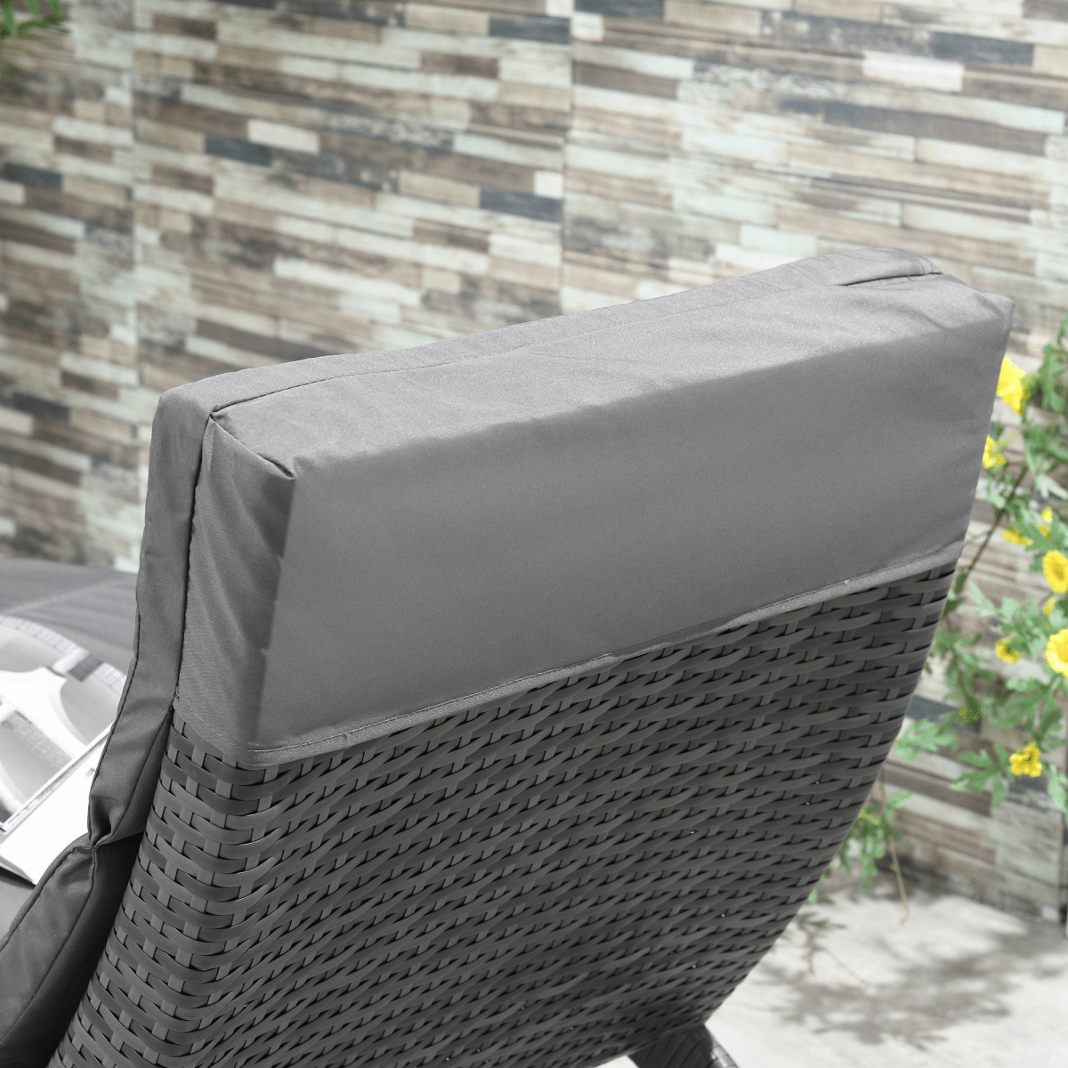 Garden Patio Rattan Wicker Folding Sun Lounger Cushion Grey Garden Patio Rattan Wicker Folding Sun Lounger Cushion Grey - Image 8