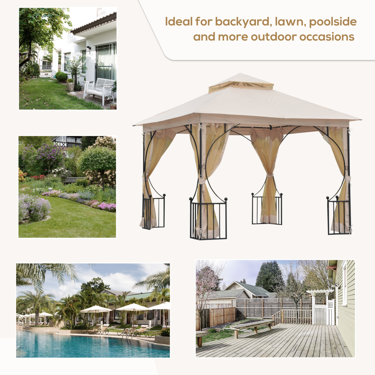Metal Gazebo With Sides Beige 3m x 3m Waterproof Gazebo Metal Gazebo With Sides Beige 3m x 3m Waterproof Gazebo - Image 8
