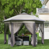 4.05m x 4.05m Metal Frame Mesh Draped 2-Tier Roof Gazebo Brown 4.05m x 4.05m Metal Frame Mesh Draped 2-Tier Roof Gazebo Brown - Image 8