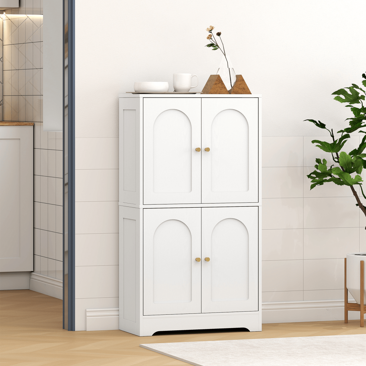110cm Kitchen Cupboard with 4 Arched Doors and Adjustable Shelves 110cm Kitchen Cupboard with 4 Arched Doors and Adjustable Shelves - Image 8
