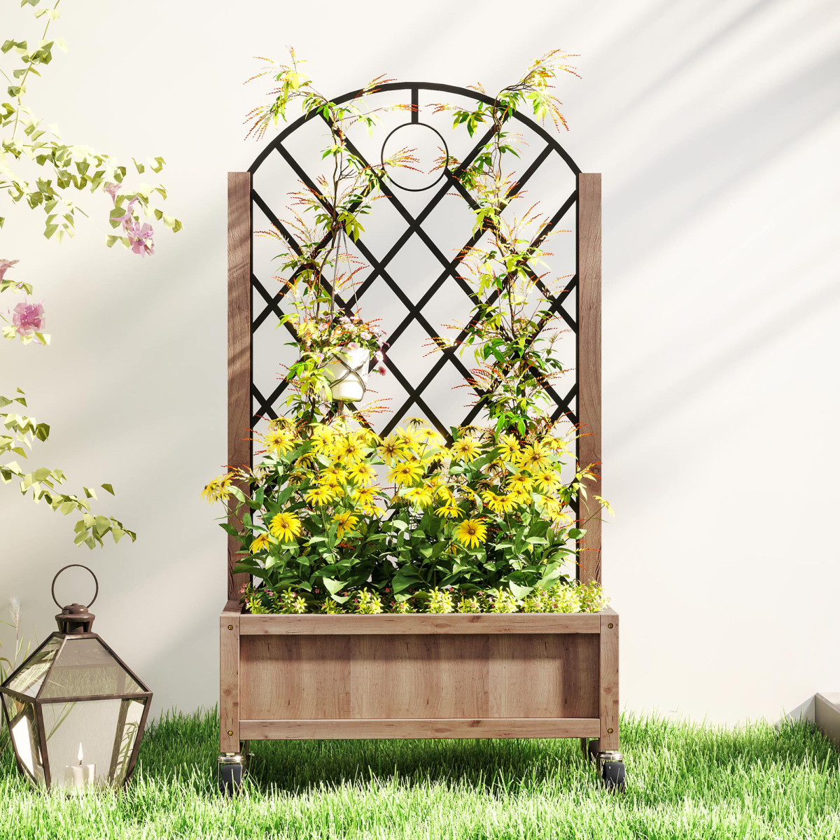 Outsunny Wooden Raised Bed, Outdoor Planter Box w/ Metal Trellis Outsunny Wooden Raised Bed, Outdoor Planter Box w/ Metal Trellis - Image 8