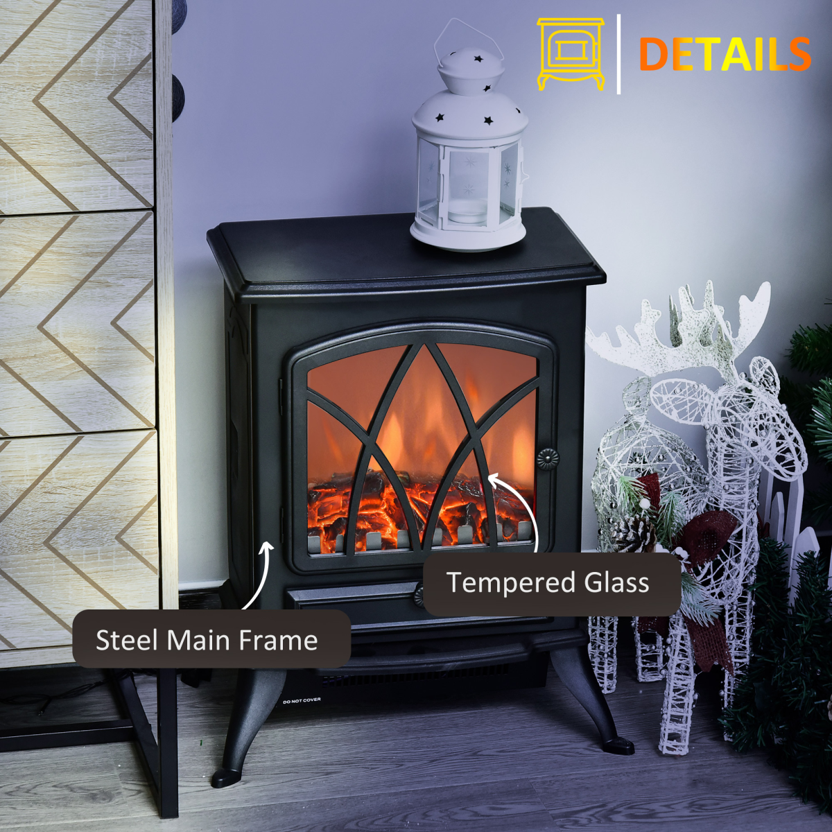 1850W Flame Effect Freestanding Electric Fireplace Stove – Black 1850W Flame Effect Freestanding Electric Fireplace Stove – Black - Image 8