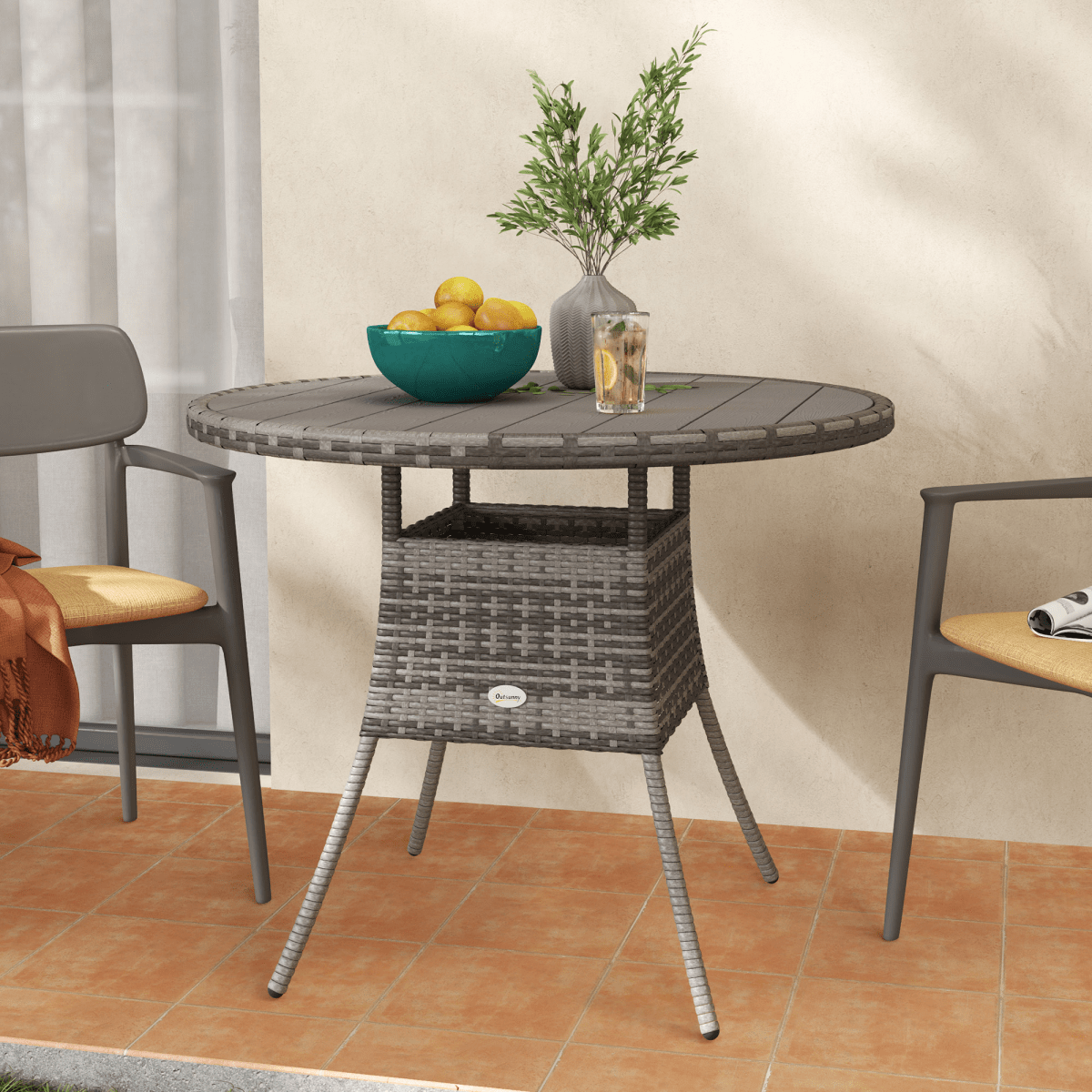 Outdoor PE Rattan Dining Table with Wood-Plastic Composite Top, Grey Outdoor PE Rattan Dining Table with Wood-Plastic Composite Top, Grey - Image 8