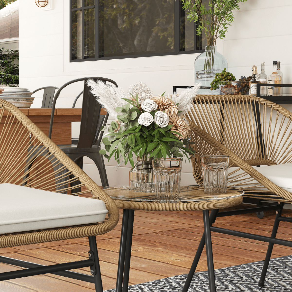 Rattan Bistro Set for Small Balcony with Cushions, Light Grey Rattan Bistro Set for Small Balcony with Cushions, Light Grey - Image 8