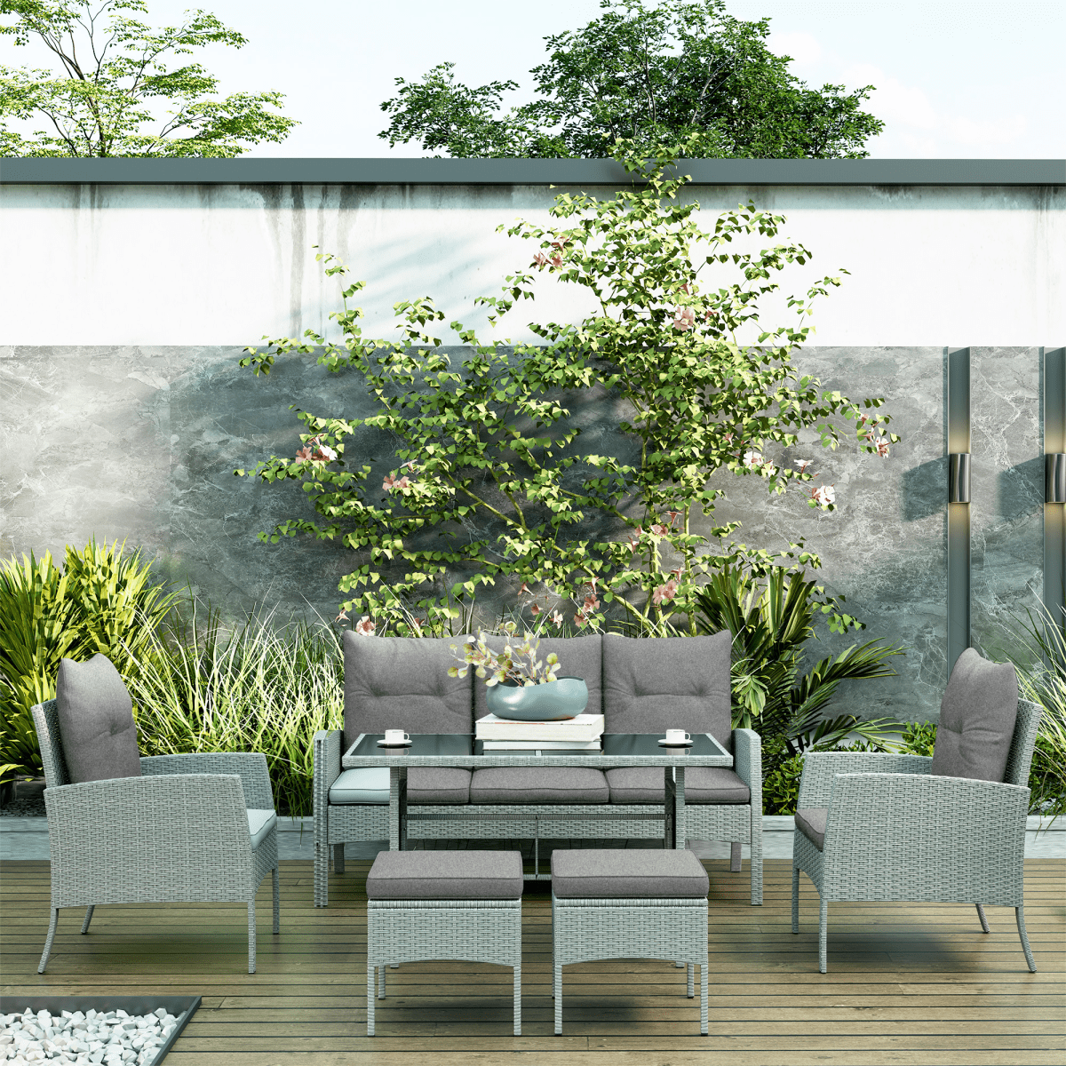 Outsunny 6 Pieces Rattan Garden Furniture Sofa Set, Grey Outsunny 6 Pieces Rattan Garden Furniture Sofa Set, Grey - Image 8