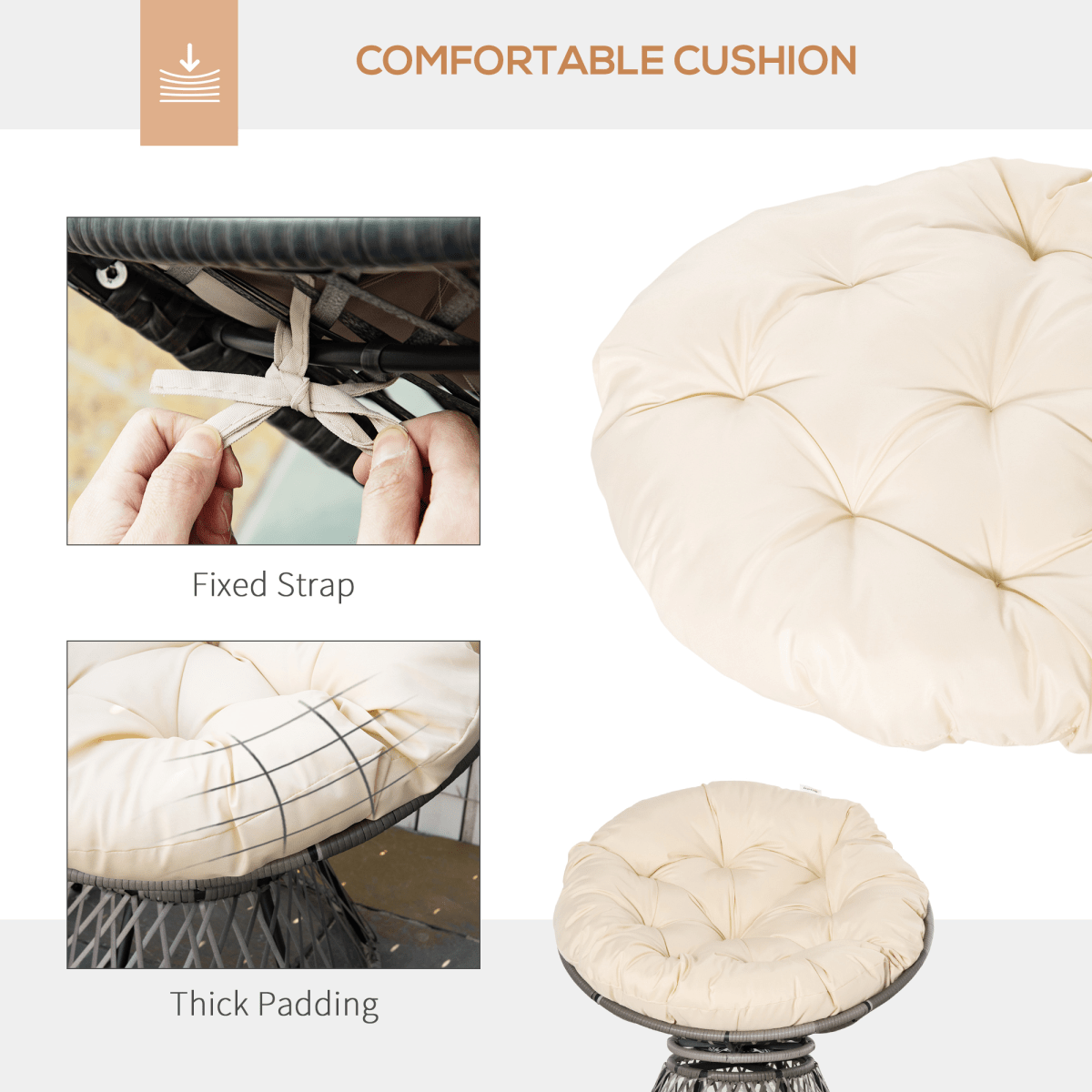 360??Swivel Rattan Papasan Moon Bowl Chair Round Outdoor w/ Padded Outsunny 360??Swivel Rattan Papasan Moon Bowl Chair Round Outdoor w/ Padded Outsunny - Image 8