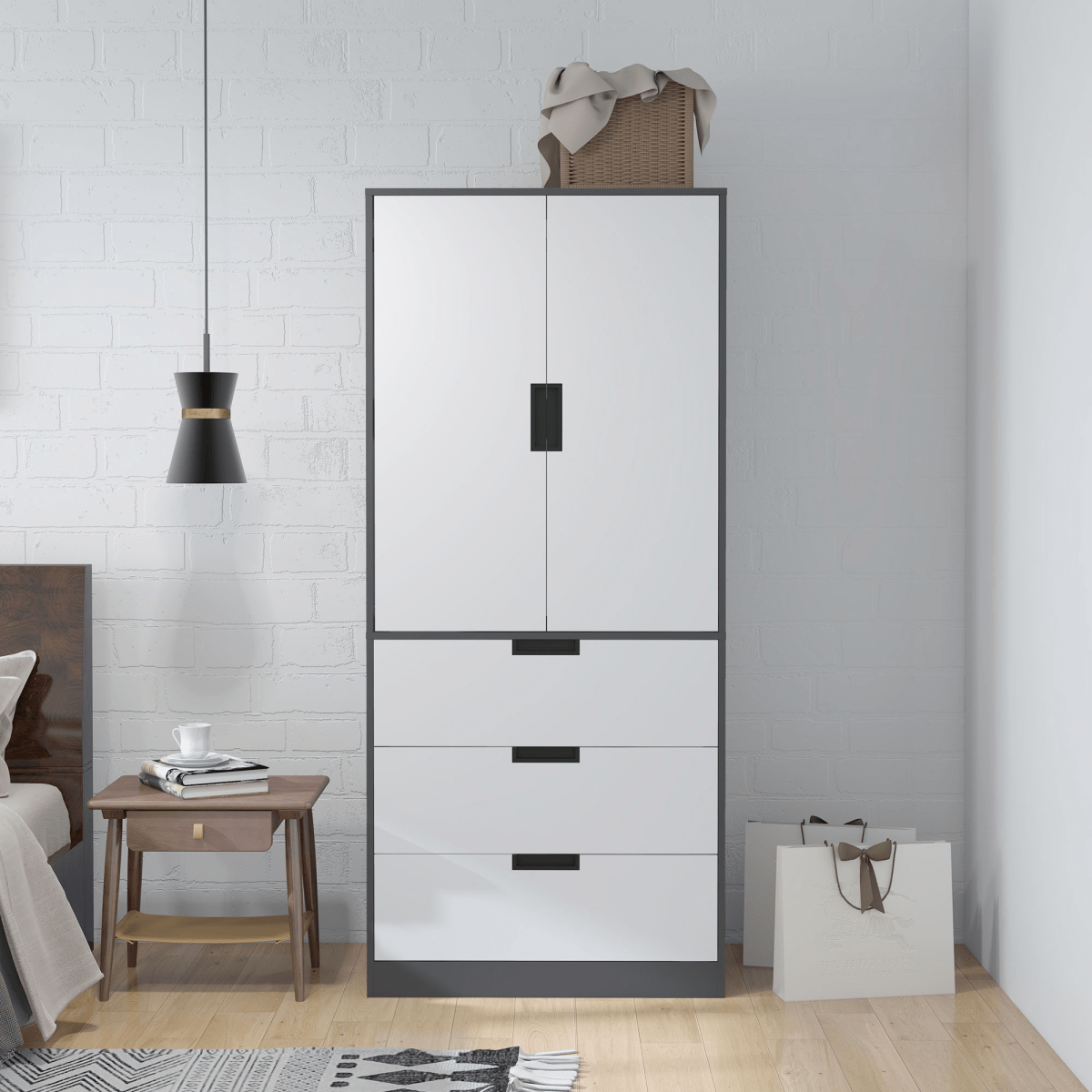 2 Door Grey Wardrobe with 3 Drawers and Hanging Rail 2 Door Grey Wardrobe with 3 Drawers and Hanging Rail - Image 8