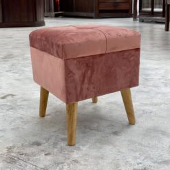 Pink Velvet Wooden Storage Trunk Footstool – 33 x 33 x 42cm