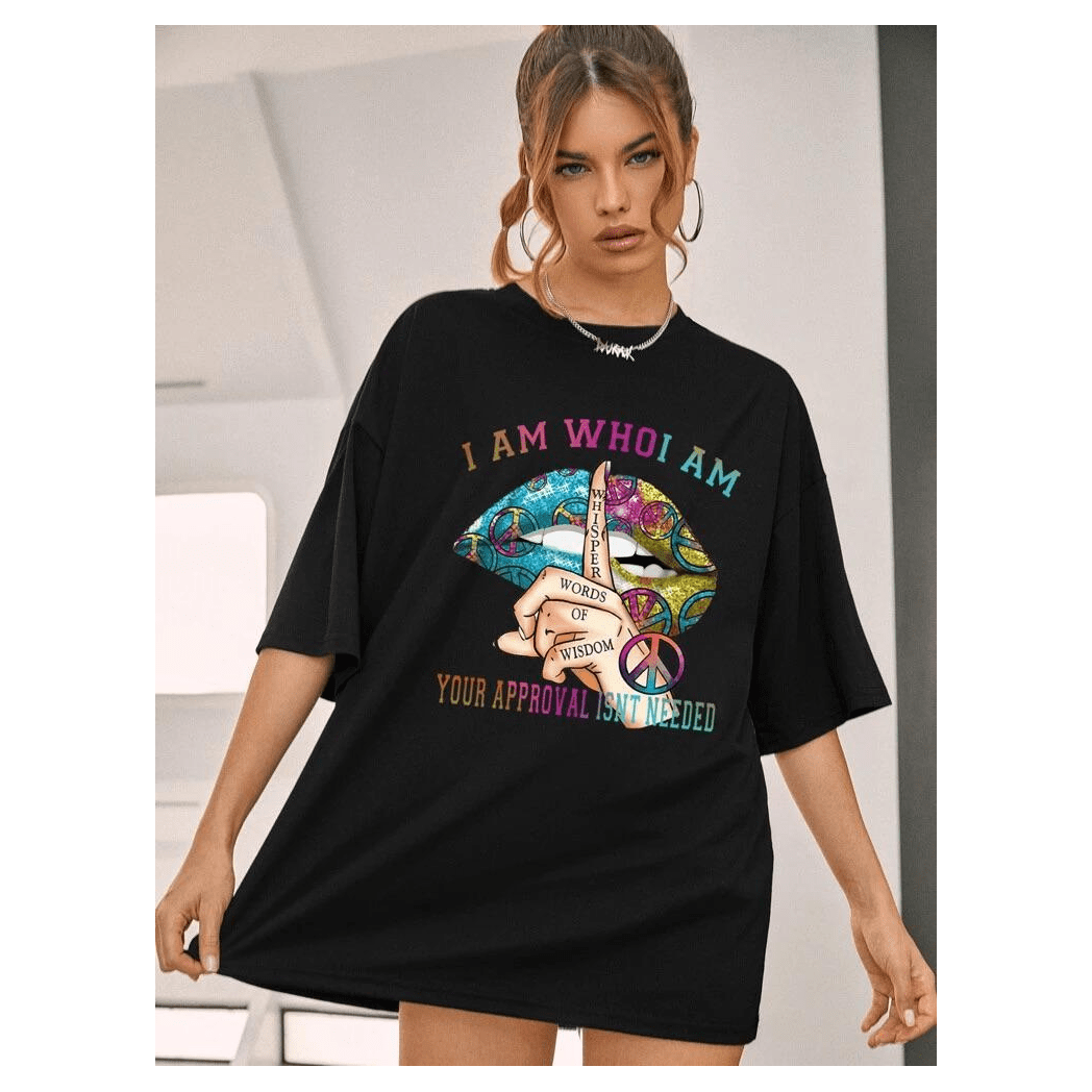 Ladies Oversized I Am Who I Am Graphic Short Sleeve T-Shirt Ladies Oversized I Am Who I Am Graphic Short Sleeve T-Shirt - Image 3