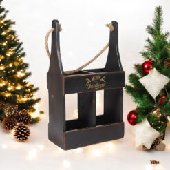 39cm Wooden Black 2 Bottle Wine Holder
