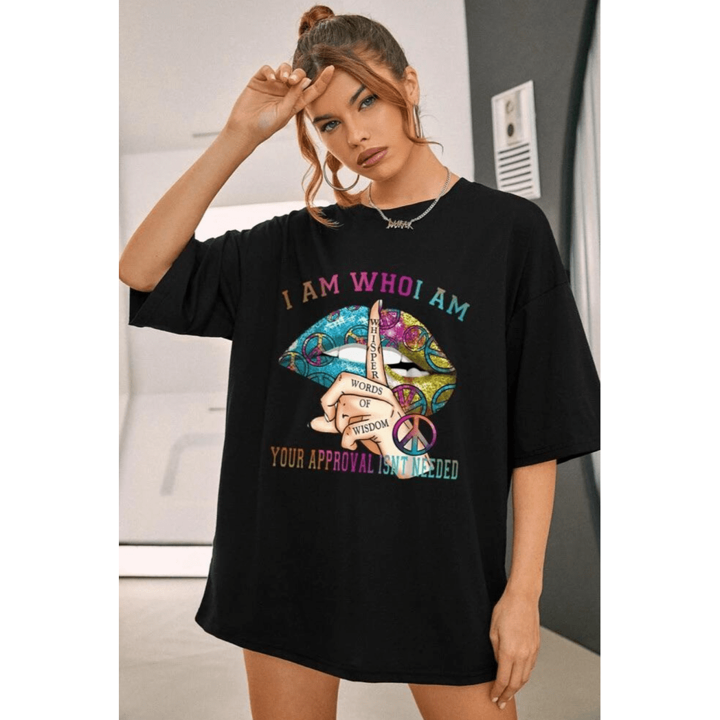 Ladies Oversized I Am Who I Am Graphic Short Sleeve T-Shirt Ladies Oversized I Am Who I Am Graphic Short Sleeve T-Shirt