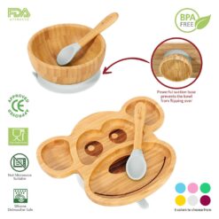 Bamboo Monkey Plate, Bowl and Spoon Set