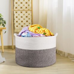 Alternative view of White and Natural Laundry Basket