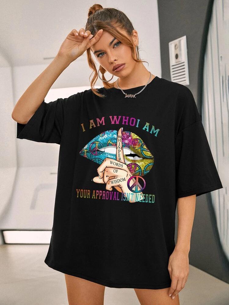 Ladies Oversized I Am Who I Am Graphic Short Sleeve T-Shirt Ladies Oversized I Am Who I Am Graphic Short Sleeve T-Shirt - Image 7
