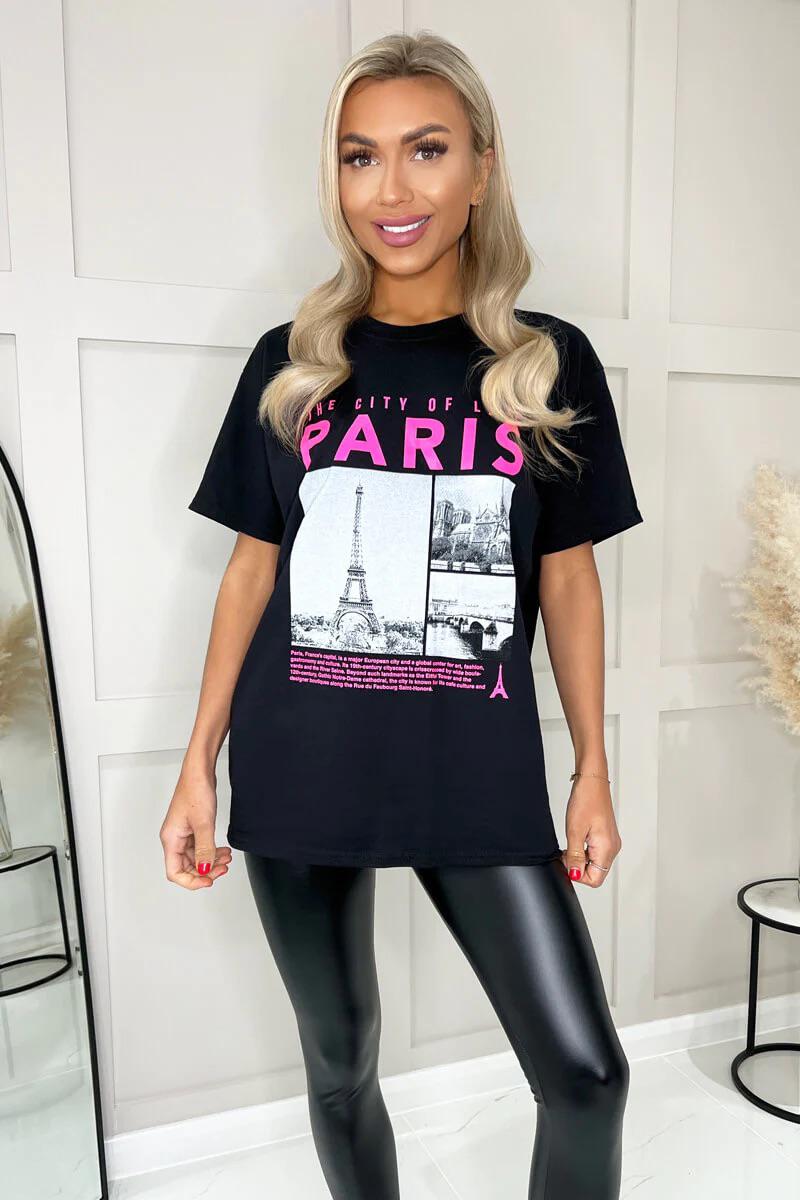 Ladies Oversized Paris Slogan Graphic Short Sleeve T-Shirt Ladies Oversized Paris Slogan Graphic Short Sleeve T-Shirt
