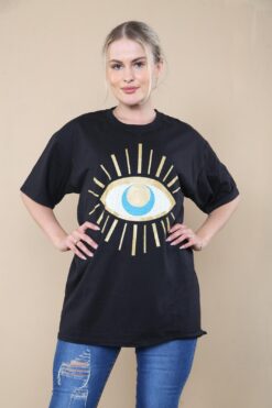 Ladies Oversized Sequin Eye Printed Short Sleeve T-Shirt