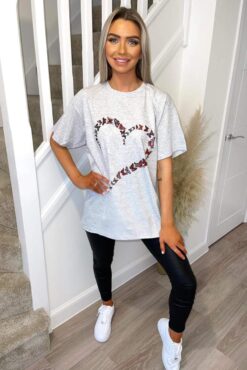 Ladies Oversized Printed Heart Short Sleeve T-Shirt