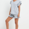 Ladies V Neck Frill Peplum Sleeve Top & Shorts 2 Piece Set Ladies V Neck Frill Peplum Sleeve Top & Shorts 2 Piece Set