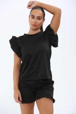 Alternative view of Ladies Frill Peplum Sleeve Top & Shorts 2 Piece Set
