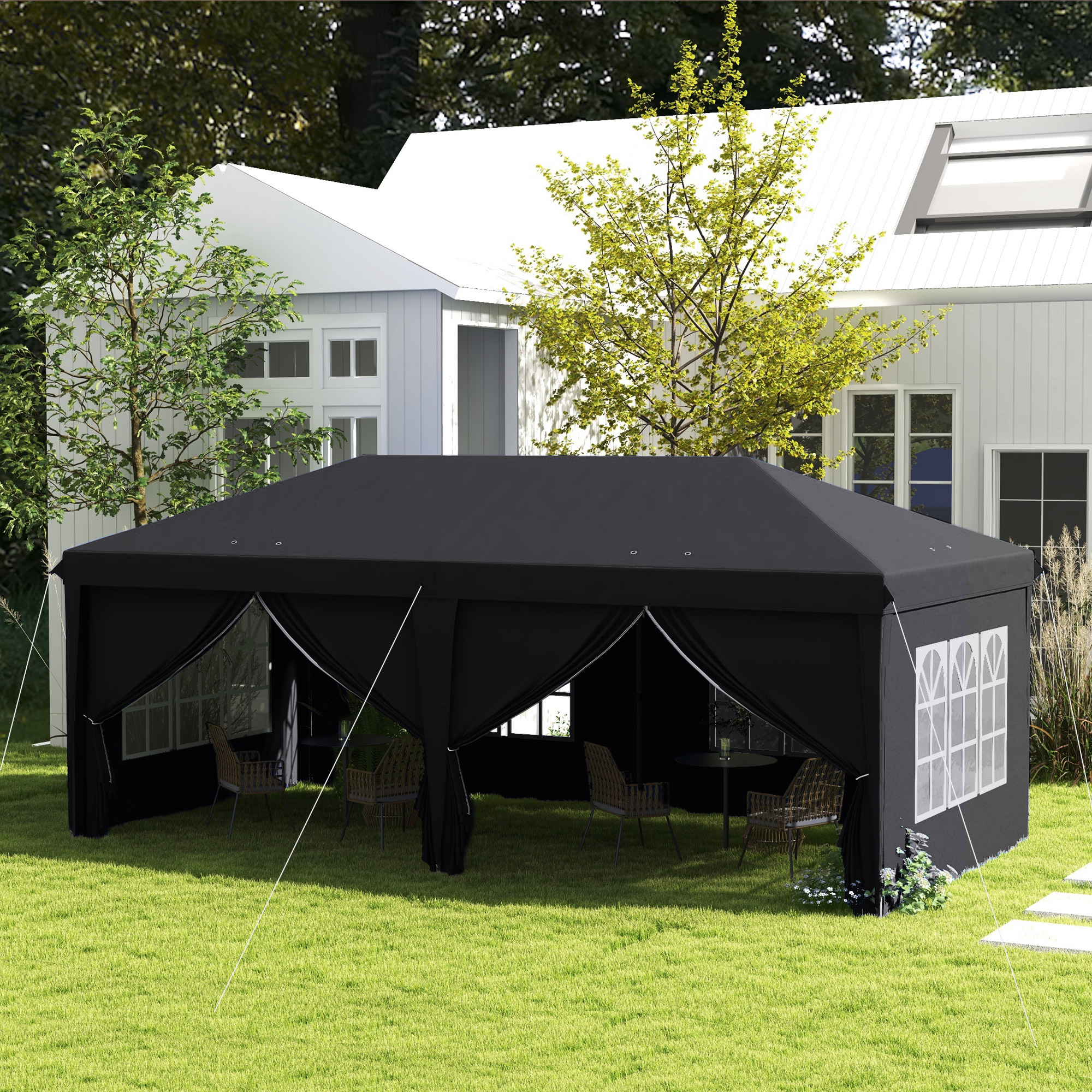 Outsunny 3 x 6m Pop Up Gazebo Height Adjustable Party Tent with Storage Bag Outsunny 3 x 6m Pop Up Gazebo Height Adjustable Party Tent with Storage Bag - Image 2