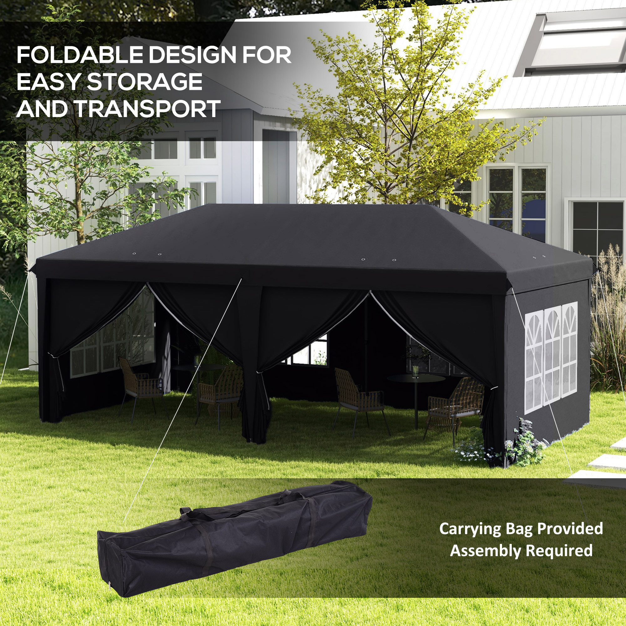 Outsunny 3 x 6m Pop Up Gazebo Height Adjustable Party Tent with Storage Bag Outsunny 3 x 6m Pop Up Gazebo Height Adjustable Party Tent with Storage Bag - Image 4