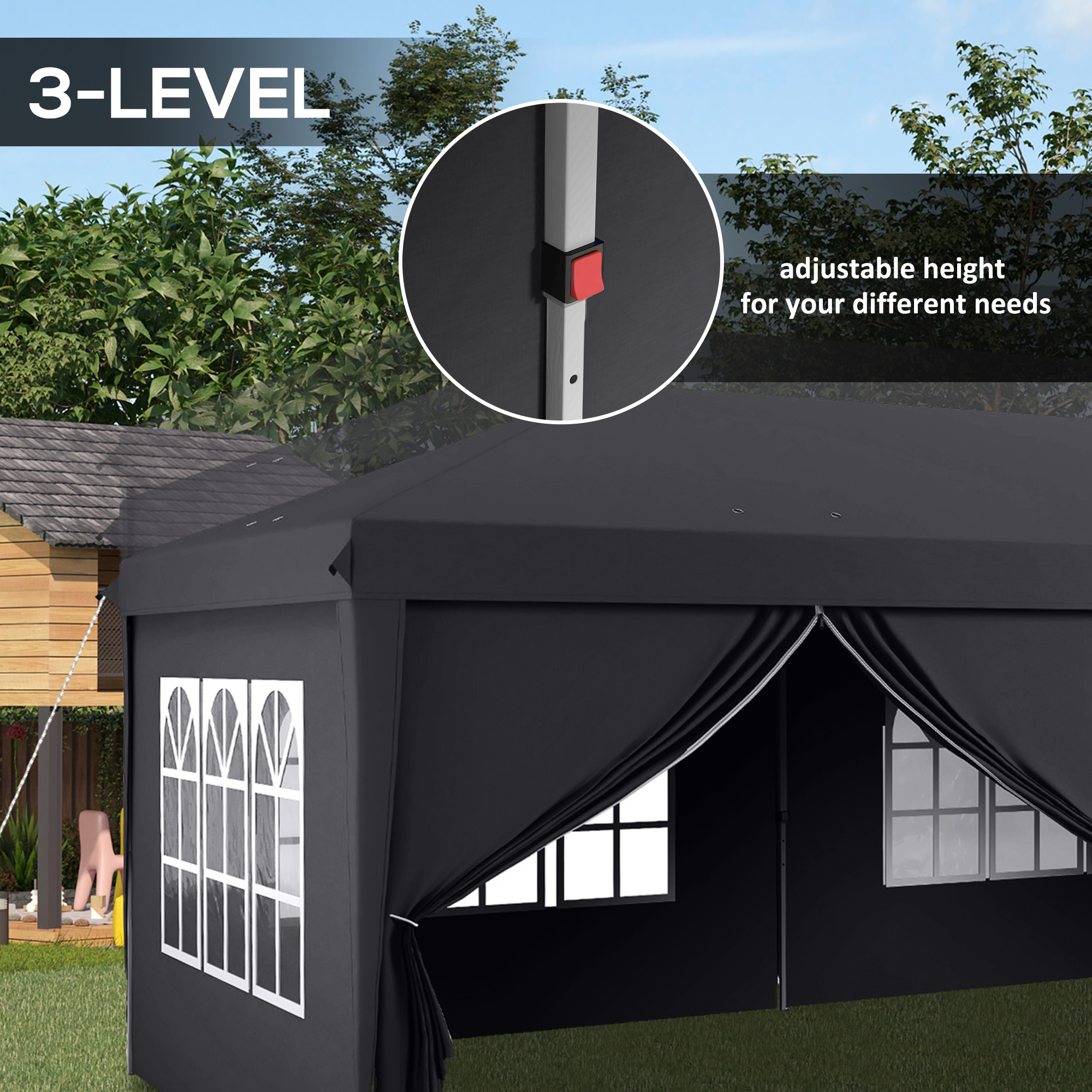 Outsunny 3 x 6m Pop Up Gazebo Height Adjustable Party Tent with Storage Bag Outsunny 3 x 6m Pop Up Gazebo Height Adjustable Party Tent with Storage Bag - Image 7