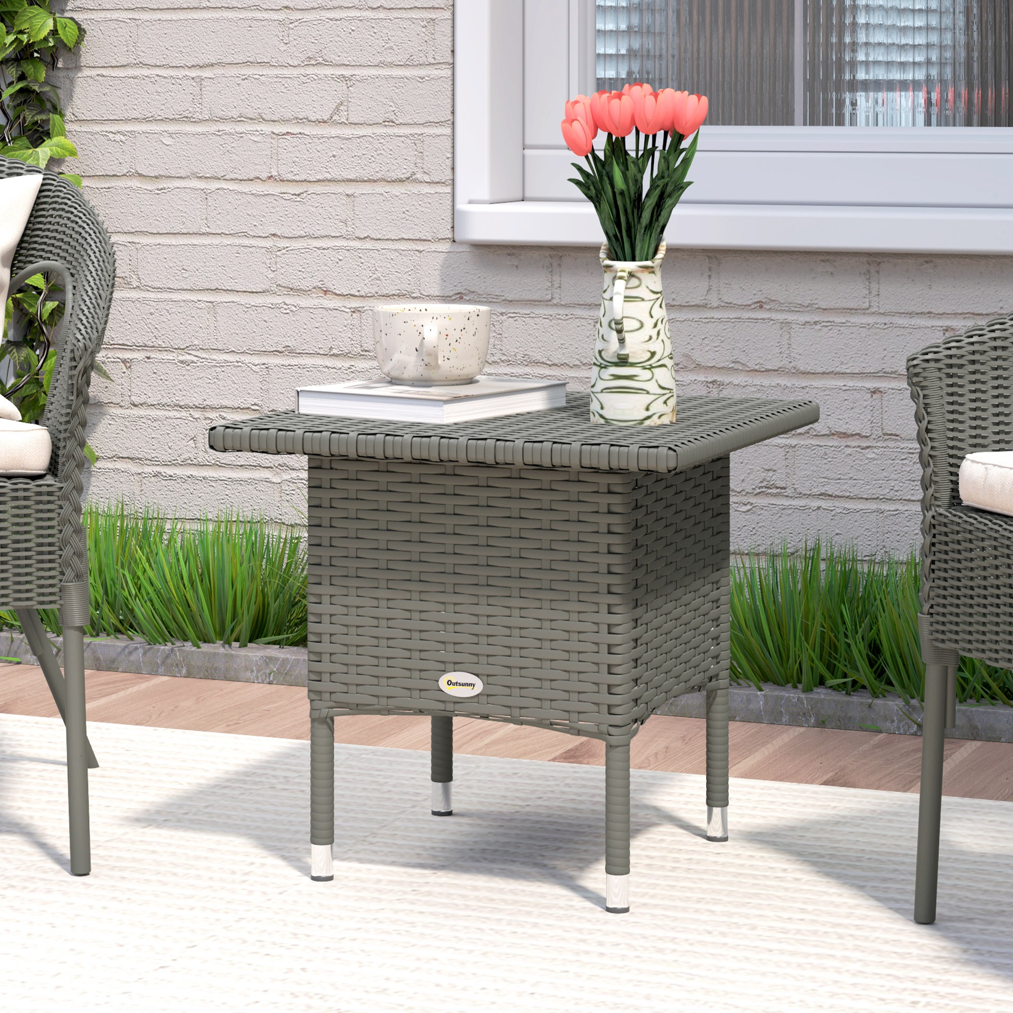 PE Rattan Outdoor Coffee Table and Side Table, Grey PE Rattan Outdoor Coffee Table and Side Table, Grey - Image 2