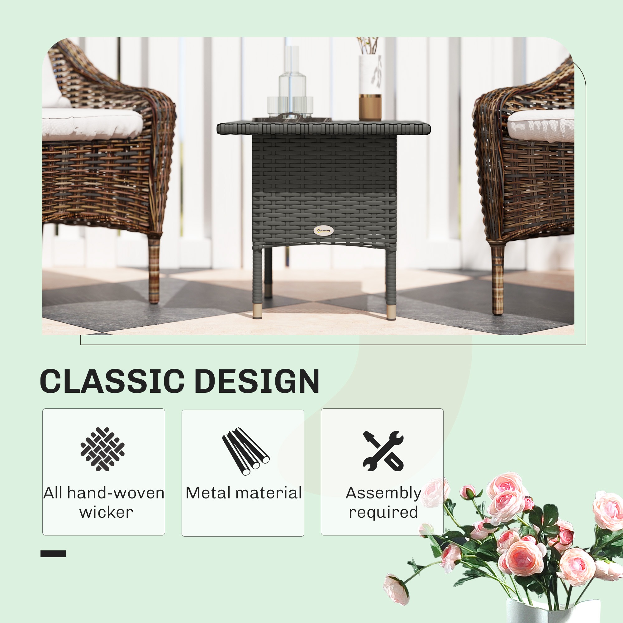 PE Rattan Outdoor Coffee Table and Side Table, Grey PE Rattan Outdoor Coffee Table and Side Table, Grey - Image 3
