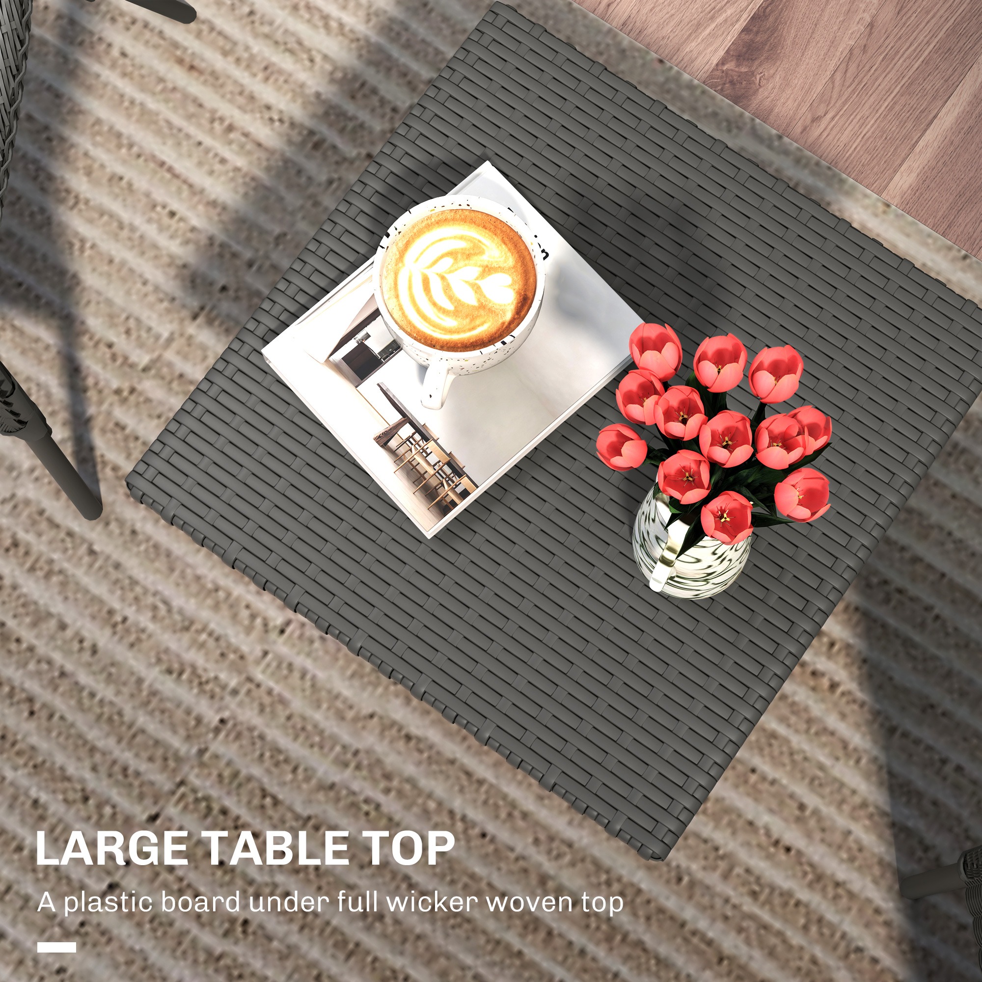 PE Rattan Outdoor Coffee Table and Side Table, Grey PE Rattan Outdoor Coffee Table and Side Table, Grey - Image 4