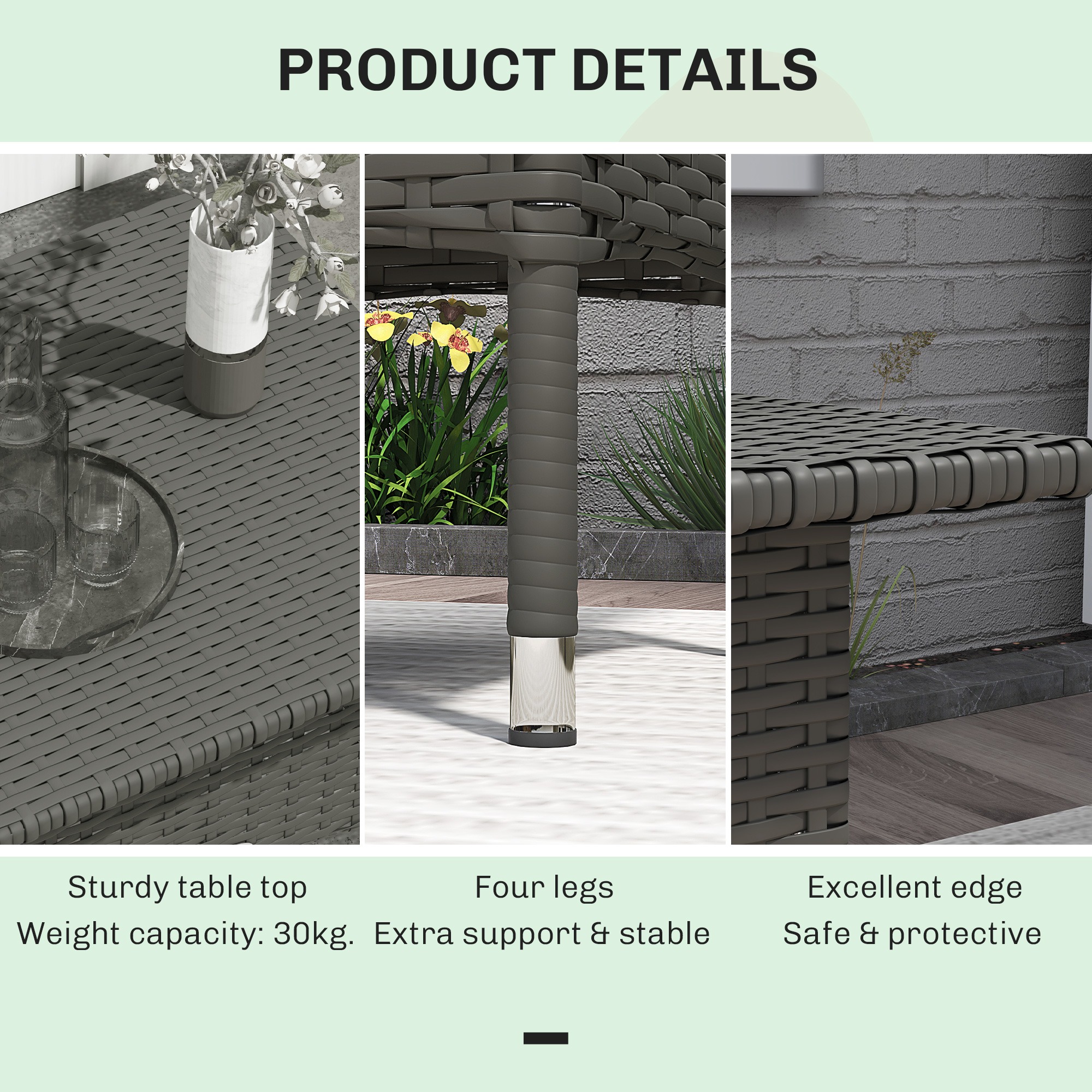 PE Rattan Outdoor Coffee Table and Side Table, Grey PE Rattan Outdoor Coffee Table and Side Table, Grey - Image 6