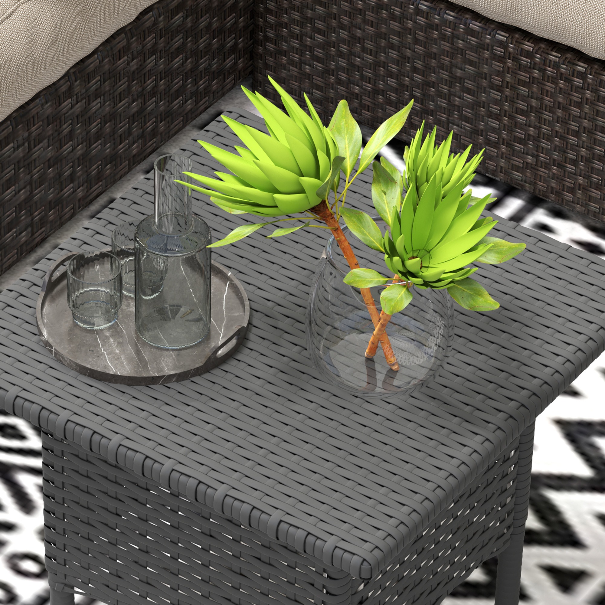 PE Rattan Outdoor Coffee Table and Side Table, Grey PE Rattan Outdoor Coffee Table and Side Table, Grey - Image 8