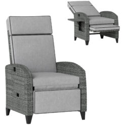 Outdoor Rattan Recliner Chair with Cushion, Grey