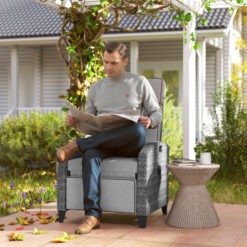 Alternative view of Outdoor Rattan Recliner Chair with Cushion, Grey