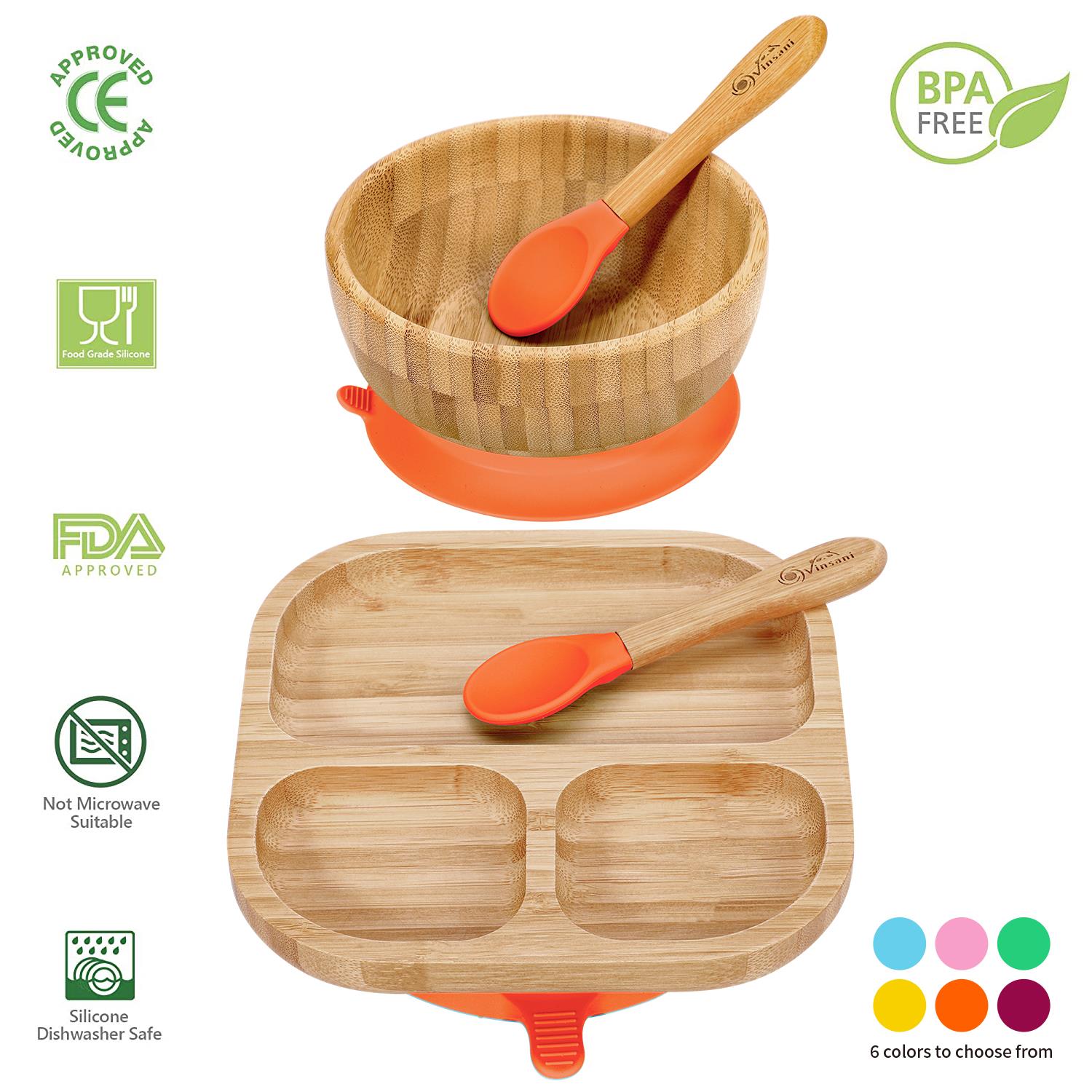 VINSANI BAMBOO BOWL, SQUARE PLATE & SPOON SET VINSANI BAMBOO BOWL, SQUARE PLATE & SPOON SET