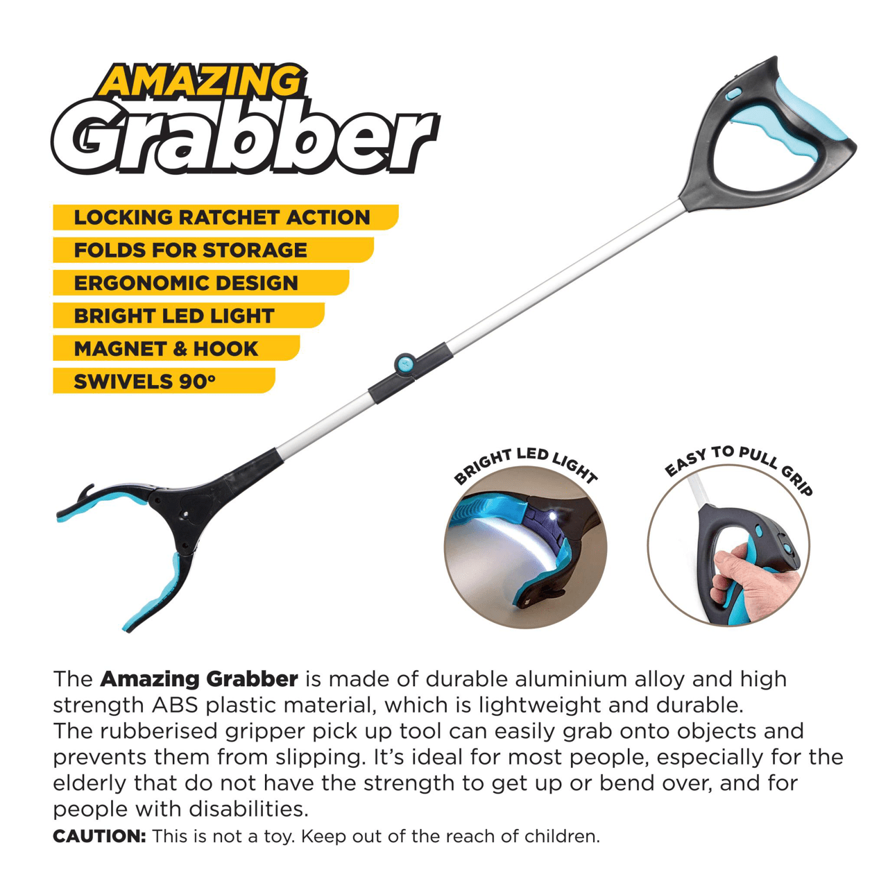 Lightweight Folding Long Reach Picker Grabber Grabbing Tool with LED Light Lightweight Folding Long Reach Picker Grabber Grabbing Tool with LED Light - Image 4