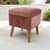 Pink Velvet Wooden Storage Trunk Footstool – 33 x 33 x 42cm - Image 3