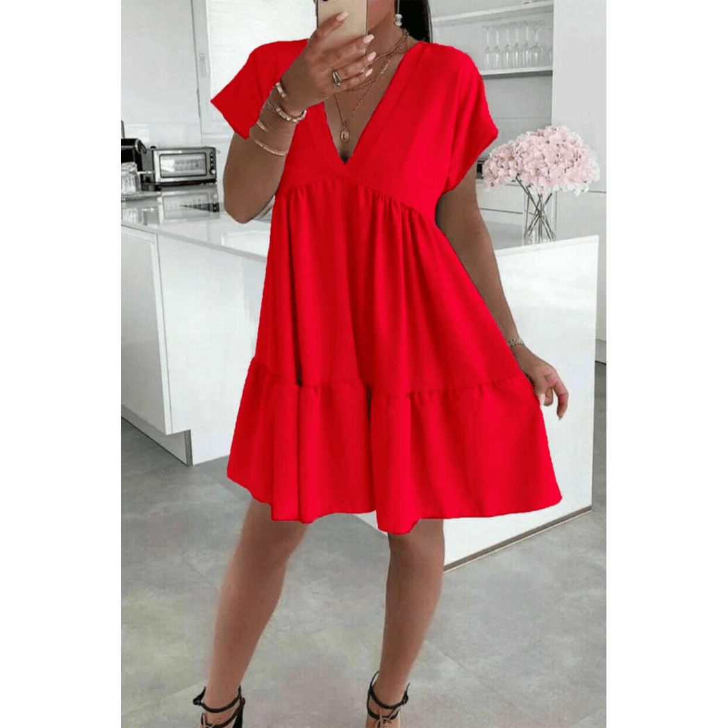 Italian V Neck Smock Dress - Elegant Everyday Style Italian V Neck Smock Dress - Elegant Everyday Style