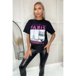 Alternative view of Ladies Oversized Paris Slogan Graphic Short Sleeve T-Shirt