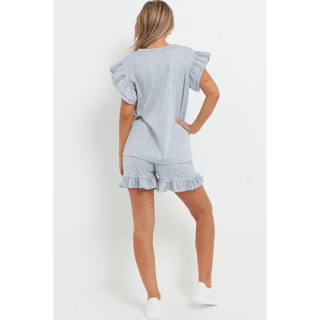 Ladies V Neck Frill Peplum Sleeve Top & Shorts 2 Piece Set Ladies V Neck Frill Peplum Sleeve Top & Shorts 2 Piece Set - Image 5