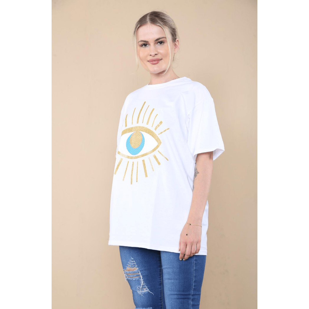 Ladies Oversized Sequin Eye Printed Short Sleeve T-Shirt Ladies Oversized Sequin Eye Printed Short Sleeve T-Shirt - Image 8
