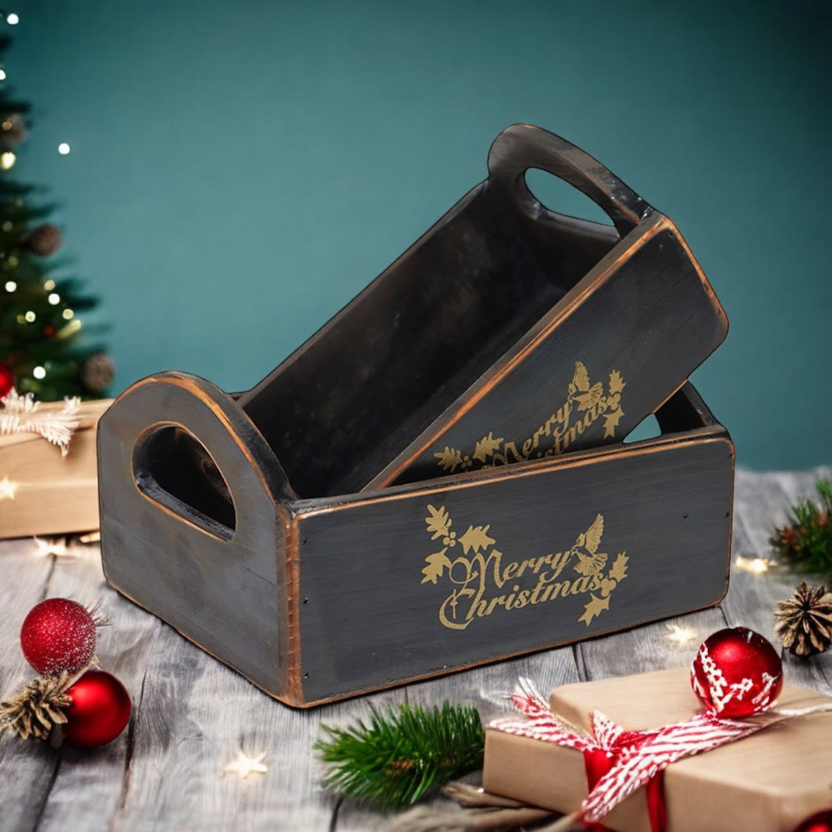 Black Wooden Storage Crates – Set of 2 Black Wooden Storage Crates – Set of 2