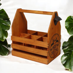 Wooden 6 Bottle Holder with Bottle Opener