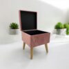 Pink Velvet Wooden Storage Trunk Footstool – 33 x 33 x 42cm - Image 2